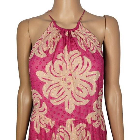 Vineyard Vines Women's Medallion Silk Blend Pink Halter Maxi Dress Size 6 - Picture 2 of 12